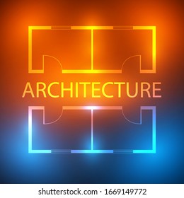 Neon house plan .Architectural and construction logo .Design and layout of rooms . Vector.	