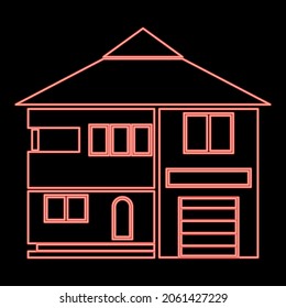 Neon house red color vector illustration flat style light image