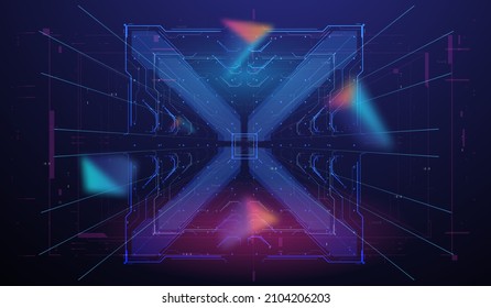 Neon HUD concept. Abstract Layout digital design User Interface Square Frames in neon style. Sci fi technology template design. Futuristic HUD frames. Virtual space background.
