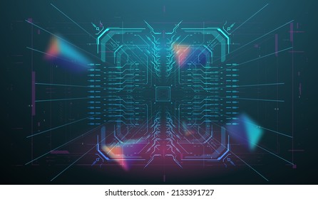 Neon HUD concept. Sci fi technology template design. Virtual space background. Futuristic HUD frames. Abstract Layout digital design User Interface Square Frames in neon style.