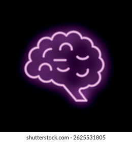 Neon human brain glowing on black background representing intelligence, creativity, and thought