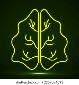 Neon human brain with two hemispheres brain. Vector illustration