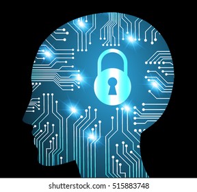 Neon human head. Cpu. yellow Circuit board. illustration. pixel. Abstract Technology background for computer graphic website internet and business. infographics. Cyber. key