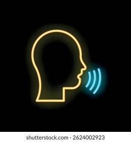 Neon human head profile with sound waves coming from the mouth