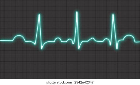 Neon human heart, normal sinus rhythm, electrocardiogram record Bright and bold design