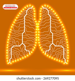 Neon human lung. Circuit board. Vector illustration. Eps 10