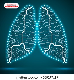 Neon human lung. Circuit board. Vector illustration. Eps 10