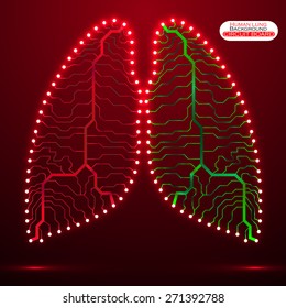 Neon human lung. Circuit board. Vector illustration. Eps 10