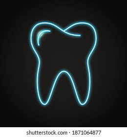 Neon human tooth icon in line style. Stomatology outline symbol. Vector illustration.