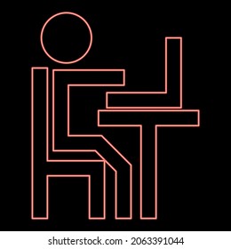 Neon human working at the laptop red color vector illustration flat style light image