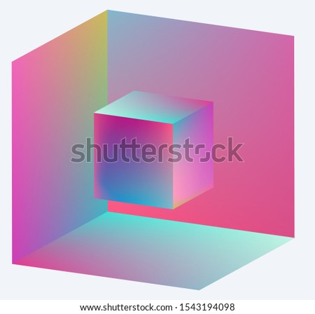 Neon hypercube, n-dimensional analogue of a square. Vaporwave/ synthwave style aesthetics of 80s-90s, virtual reality concept. Foto stock © 