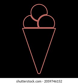 Neon ice cream cone icon black color in circle outline vector illustration red color vector illustration flat style light image