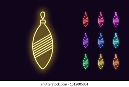 Neon Icicle toy, Christmas and New Year decoration. Colorful festive Set of Neon Christmas icicle with pattern, outline style. Glowing icon, sign and symbol for Holiday design. Vector illustration