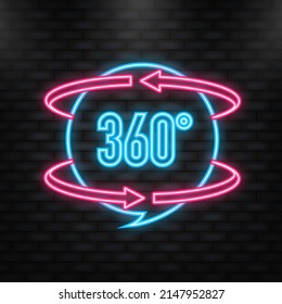 Neon Icon. 360 degrees view sign icon on white background