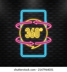 Neon Icon. 360 degrees view sign icon on white background