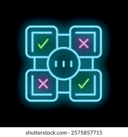 Neon icon of an algorithm is glowing, representing the complex process of machine learning