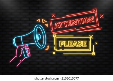 Neon Icon. Attention please concept vector illustration of important announcement