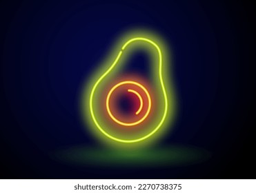 Neon icon of avocado fruit isolated on black background. Health food, keto diet, vegetarian concept for logo, banner.