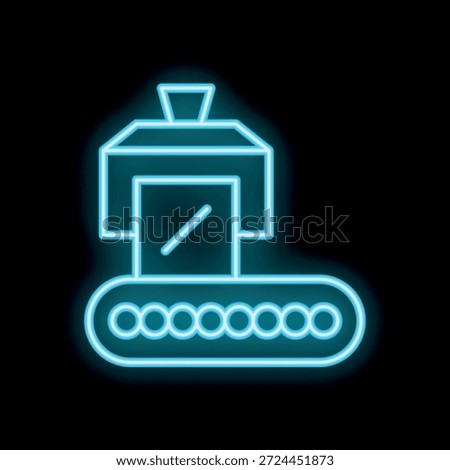 Neon icon of a ballot being counted on a conveyor belt, representing the concept of vote counting