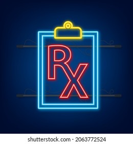 neon icon Blank Rx prescription form. Vector stock illustration