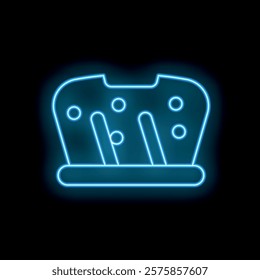 Neon icon of blue royal crown glowing on dark background