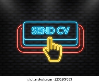 Icono Neon. Icono con botón azul enviar cv 3D sobre fondo blanco para el diseño de marketing web. Diseño plano.