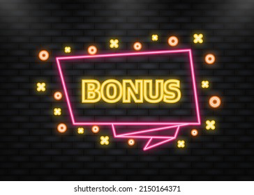 Neon Icon. BONUS. Bonus flat banner. Product advertising. Web design. Vector illustration.