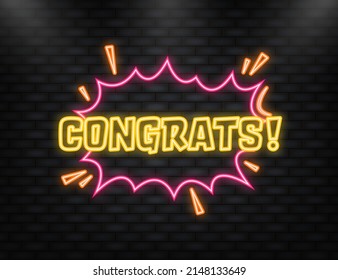 Neon Icon. Cartoon Banner. Congrats Sign Vector Design Template. Giveaway Banner. Game Sign