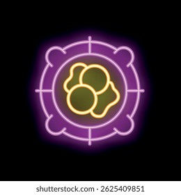 Neon icon of cells being targeted, representing innovative cancer treatments and medical breakthroughs