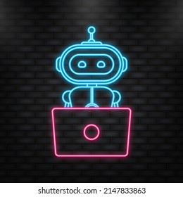 Neon Icon. Chatbot icon concept, chat bot or chatterbot. Robot Virtual Assistance Of Website Or Mobile Applications. Vector illustration