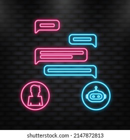 Neon Icon. Chatbot icon concept, chat bot or chatterbot. Robot Virtual Assistance Of Website Or Mobile Applications. Vector illustration