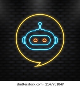 Icono Neon. Concepto de ícono de bots de charla, bot de chat o bot de charla. Asistencia Virtual Robot De Sitios Web O Aplicaciones Móviles.