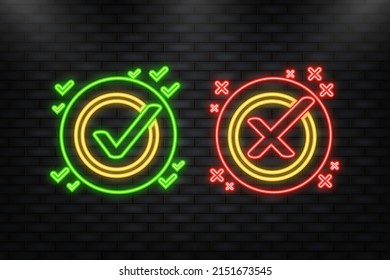 Neon Icon. check marks ui button with dos and donts. flat simple style trend modern red and green checkmark