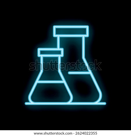 Neon icon of chemical flasks glowing, representing a concept in science, chemistry, or laboratory research