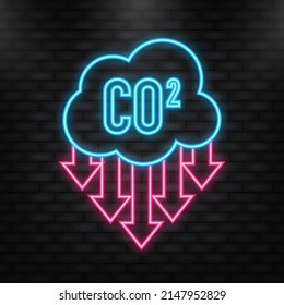 Neon Icon. Co 2 emissions in flat style on green background. Simple vector illustration. Vector flat illustration.