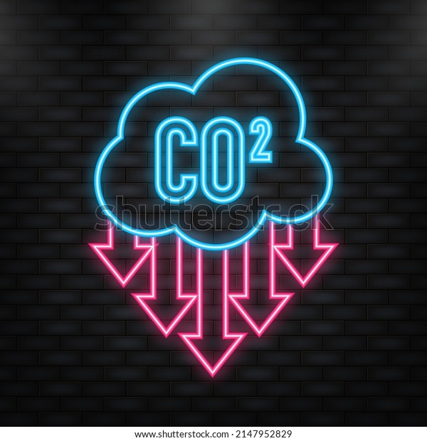 Neon Icon.\
Co 2 emissions in flat style on green background. Simple vector\
illustration. Vector flat\
illustration.