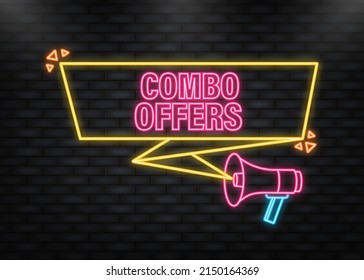 Icono Neon. Combo ofrece una pancarta roja megáfona de retroalimentación en estilo 3D sobre fondo blanco. Ilustración del vector