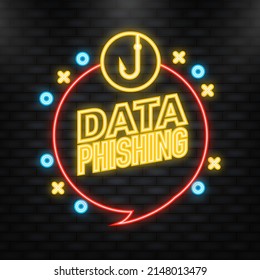 Icono Neon. Pesca de datos, ataque de hackers. Concepto de hackeo informático. Concepto de ciberseguridad. Icono de mensaje.