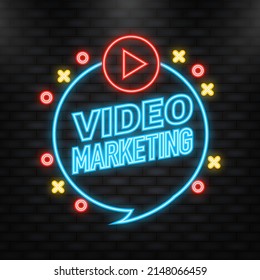 Neon Icon. Design template with video marketing. Vector icon. Banner for marketing advertising design.