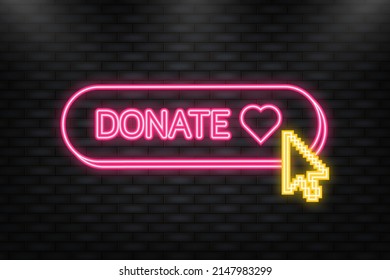 Neon Icon. Donate heart in flat style. Vector flat illustration.