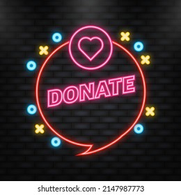 Neon Icon. Donate heart in flat style. Vector flat illustration.