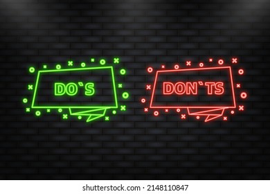 Neon Icon. Dos and Donts banner. Approved and Rejected. Positive feedback concept. Flat banner. Vector illustration