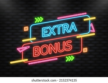 Neon Icon. Extra bonus banner. Product advertising. Web design. Vector illustration