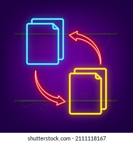 Neon icon with file exchange. Flat digital vector illustration. Cloud storage icon. Data storage.