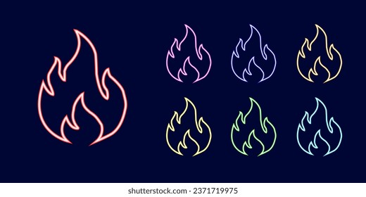 Neon icon fire for website. Fire neon. Button