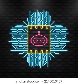 Neon Icon. Flat illustration with blue bot. Customer support help service flat vector illustration.