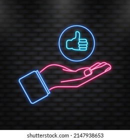 Icono Neon. Un comentario plano para el diseño de fondo web. A los medios sociales les gusta el ícono con la mano. Símbolo de signo de comentario. Ilustración vectorial.