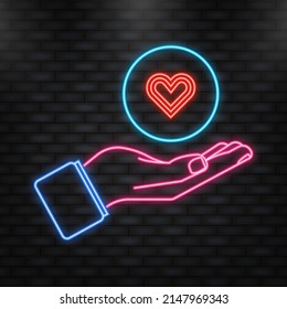 Neonsymbol. Flat like Kommentar für Web-Hintergrund Design. Soziale Medien mögen Herzsymbol mit Hand. Symbol für Kommentar-Zeichen. Vektorgrafik.
