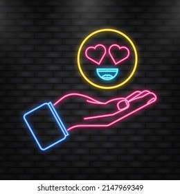 Neon Icon. Flat new like for paper design. Face symbol. Social media flat icon