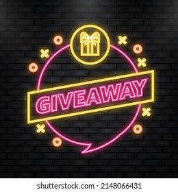 Neon Icon. Giveaway Logo Template For Social Media Post Or Website Banner